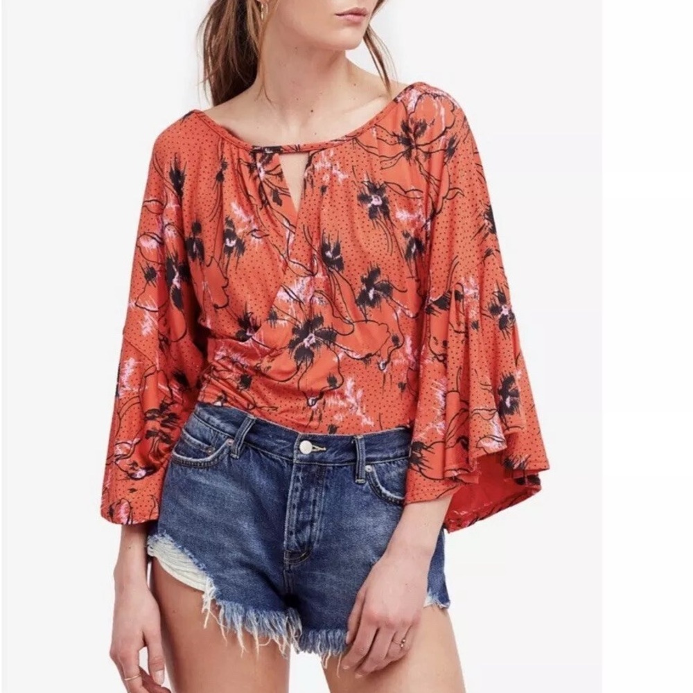 Free people orange floral top